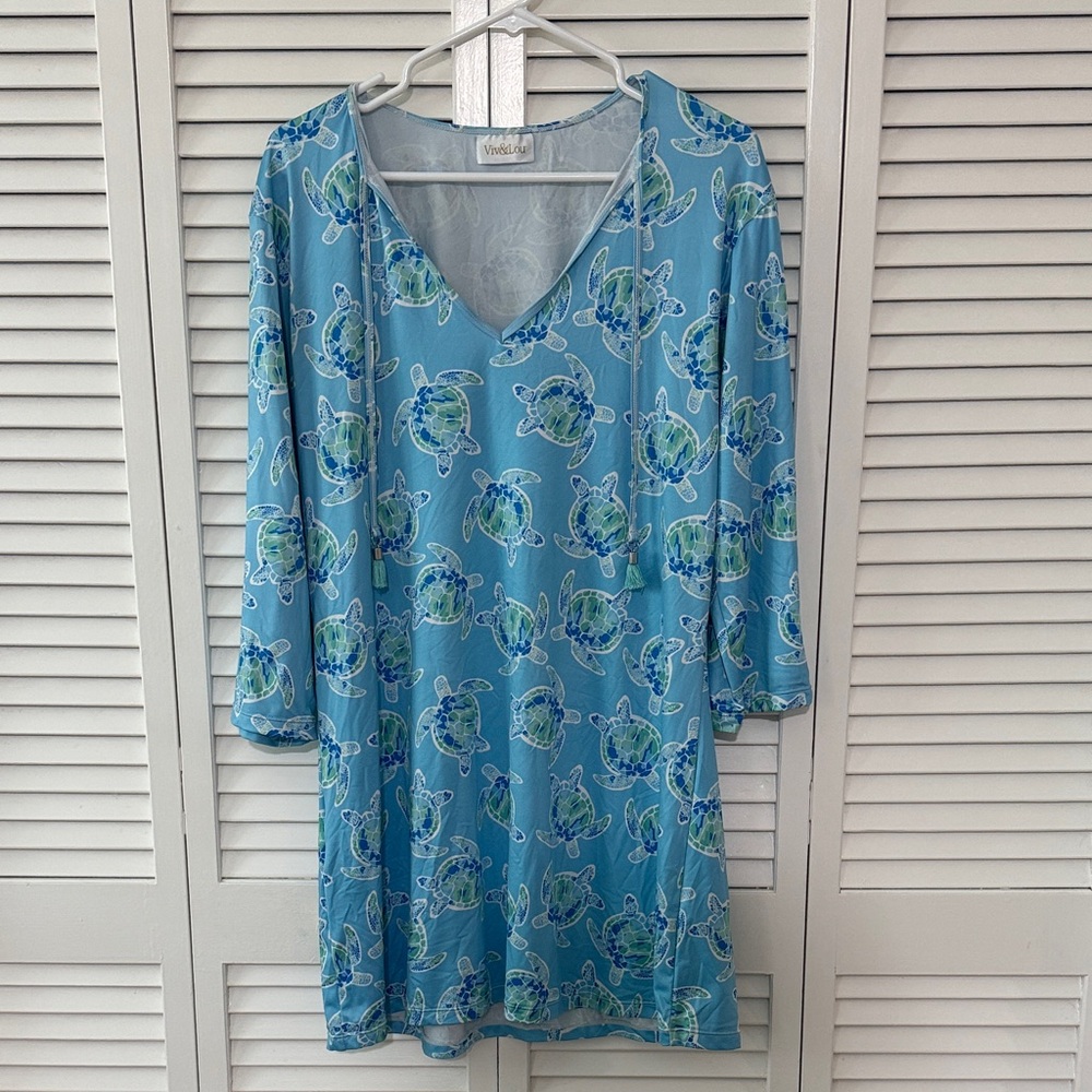 Blue and Green Turtle Print Dress